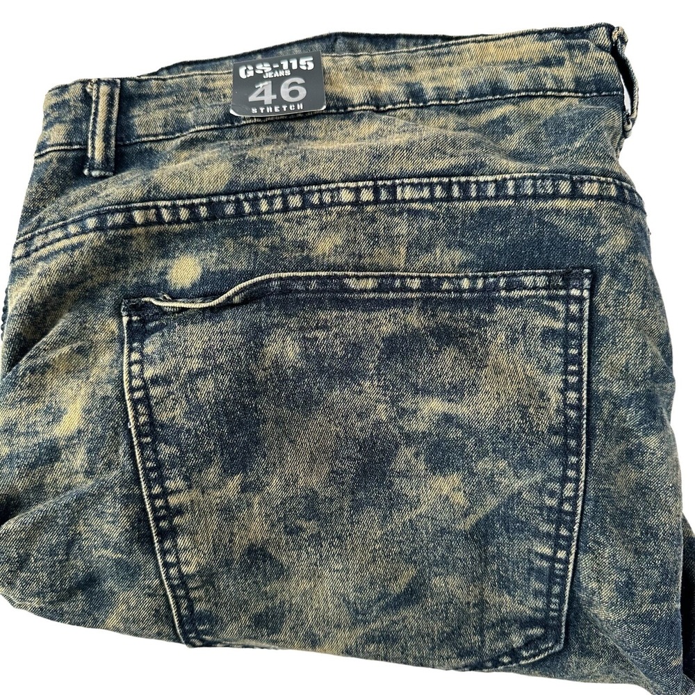 GS-115 Mens Blue Distressed Motto‎ Jeans Size 46/27.5 Baggy Hip Hop NWT